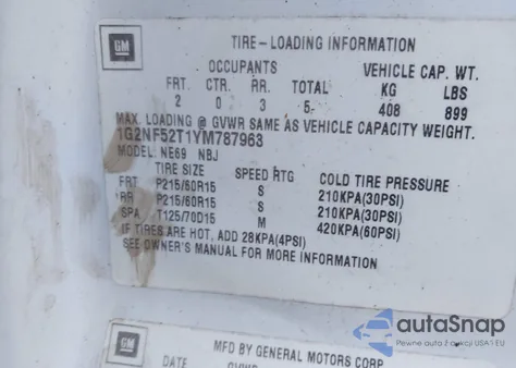 2000 Pontiac Grand Am Se1 from USA, damaged, VIN 1G2NF52T1YM787963